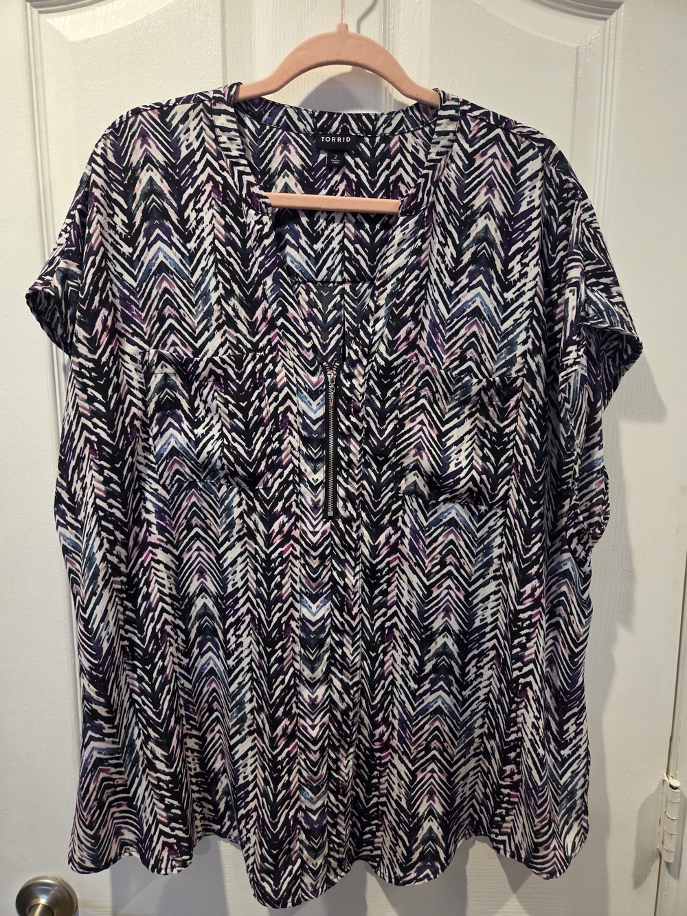 torrid Chevron-Print V-Neck Blouse in Black, White & Purple Accents